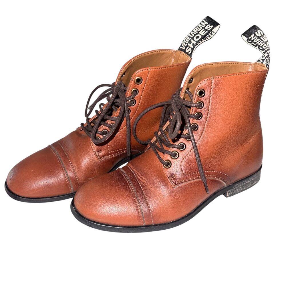 Vegetarian Shoes Brown Leather Lace-Up Ankle Boots Cap Toe Vegan EU 36 Women’s 6